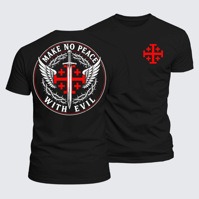 Luxe Mercerized Cotton Tee - Make No Peace with Evil  Jerusalem Cross