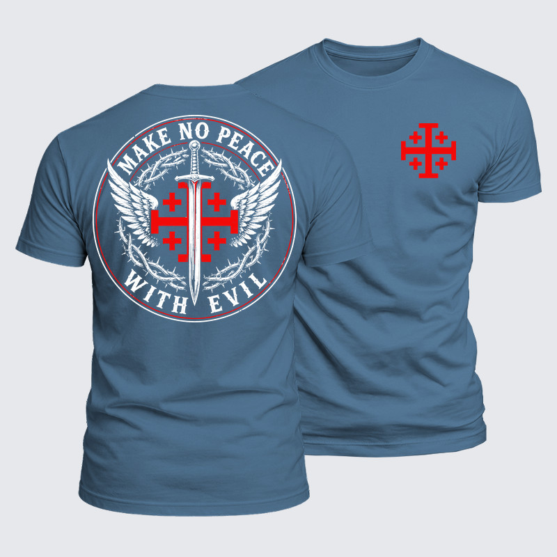 Luxe Mercerized Cotton Tee - Make No Peace with Evil  Jerusalem Cross