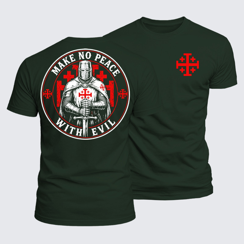 Luxe Mercerized Cotton Tee - Make No Peace with Evil Knight Templar Jerusalem Cross