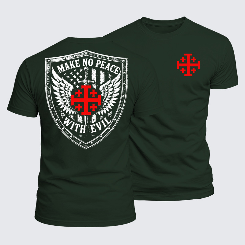 Luxe Mercerized Cotton Tee - Make No Peace with Evil Jerusalem Cross
