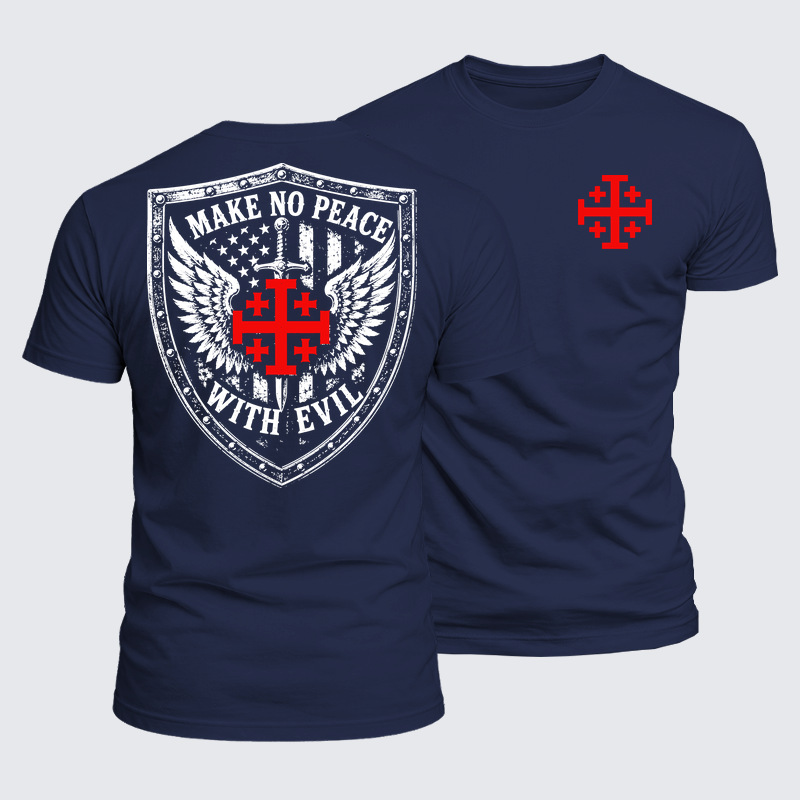 Luxe Mercerized Cotton Tee - Make No Peace with Evil Jerusalem Cross