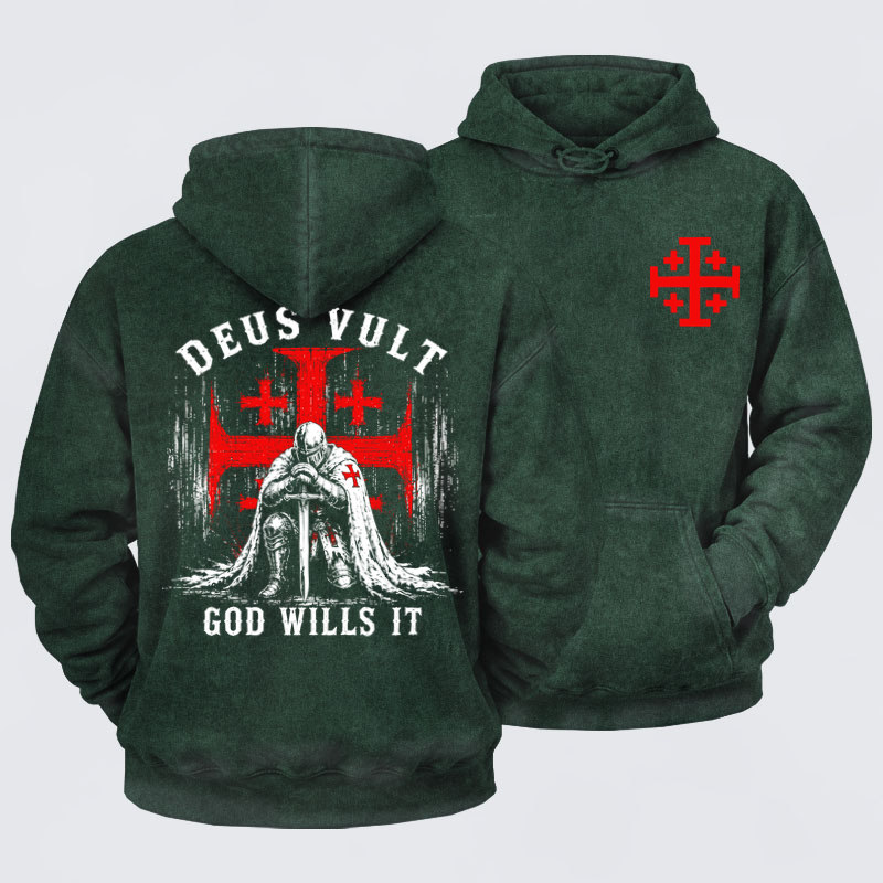 Washed Hoodies-Knights Templar Deus Vult