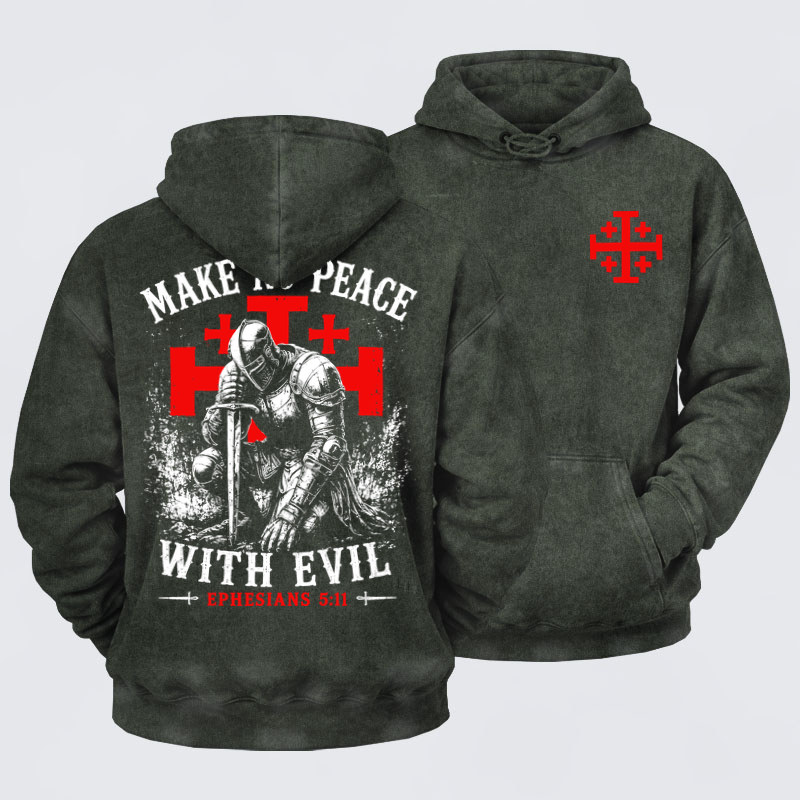 Washed Hoodies- Make No Peace with Evil Knight Templar Jerusalem Cross