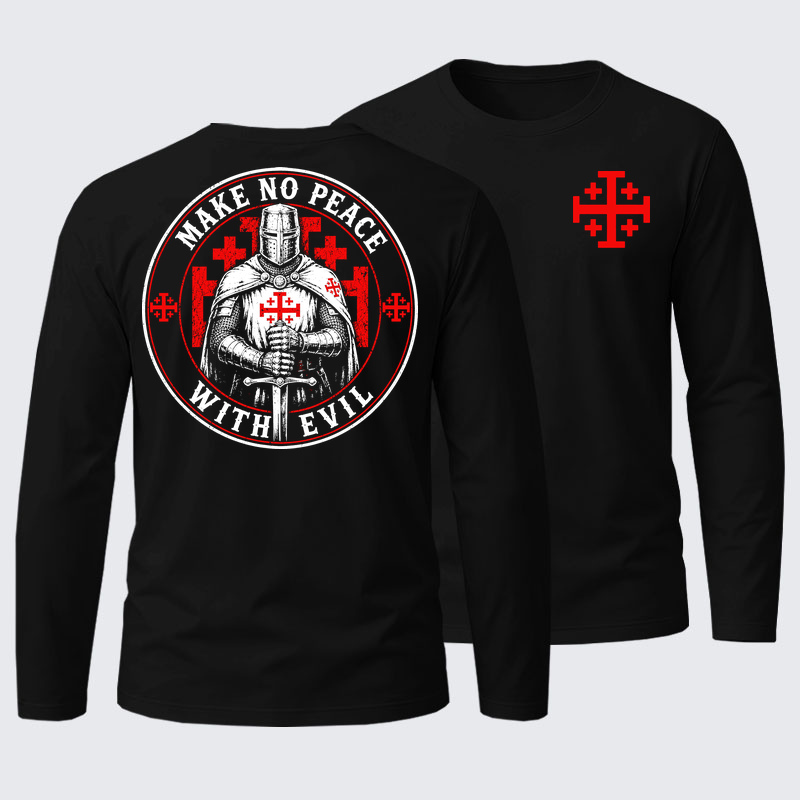 Make No Peace with Evil Knight Templar Jerusalem Cross Cotton Long Sleeve T-Shirt