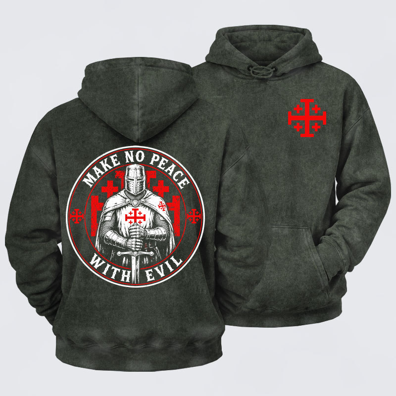 Washed Hoodie -  Make No Peace with Evil Knight Templar Jerusalem Cross