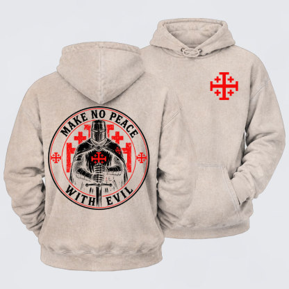 Washed Hoodie -  Make No Peace with Evil Knight Templar Jerusalem Cross