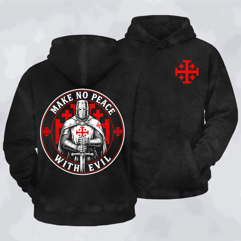 Washed Hoodie -  Make No Peace with Evil Knight Templar Jerusalem Cross