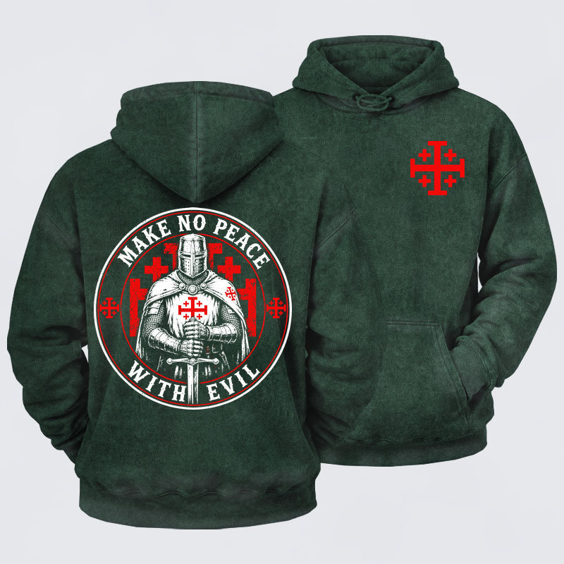 Washed Hoodie -  Make No Peace with Evil Knight Templar Jerusalem Cross