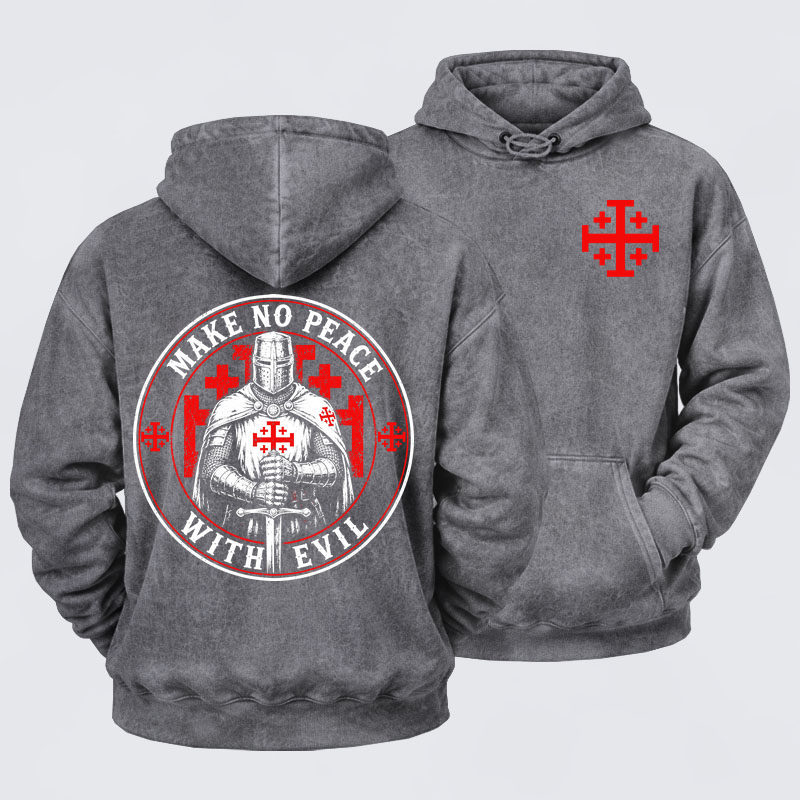 Washed Hoodie -  Make No Peace with Evil Knight Templar Jerusalem Cross