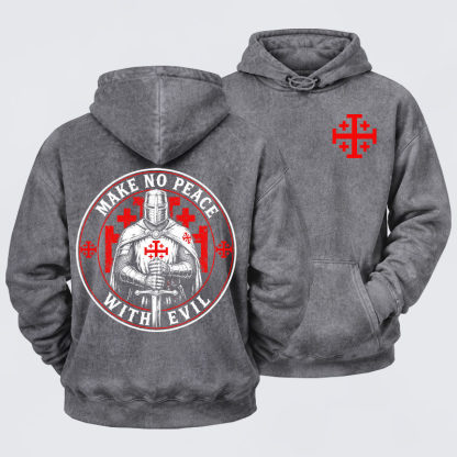 Washed Hoodie -  Make No Peace with Evil Knight Templar Jerusalem Cross