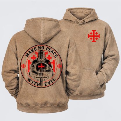 Washed Hoodie -  Make No Peace with Evil Knight Templar Jerusalem Cross