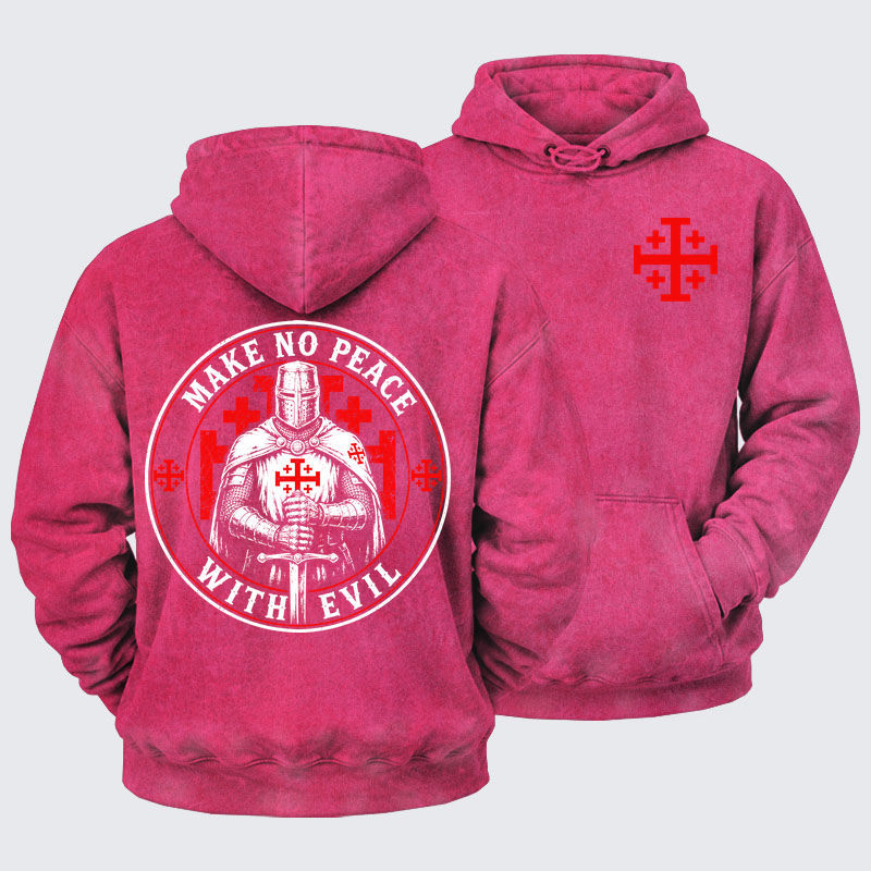 Washed Hoodie -  Make No Peace with Evil Knight Templar Jerusalem Cross
