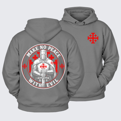 Plush Fleece-Lined Hoodie -  Make No Peace with Evil Knight Templar Jerusalem Cross