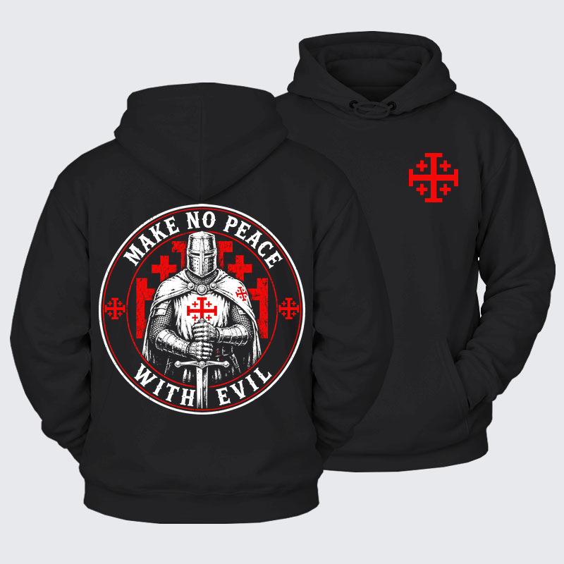 Plush Fleece-Lined Hoodie -  Make No Peace with Evil Knight Templar Jerusalem Cross