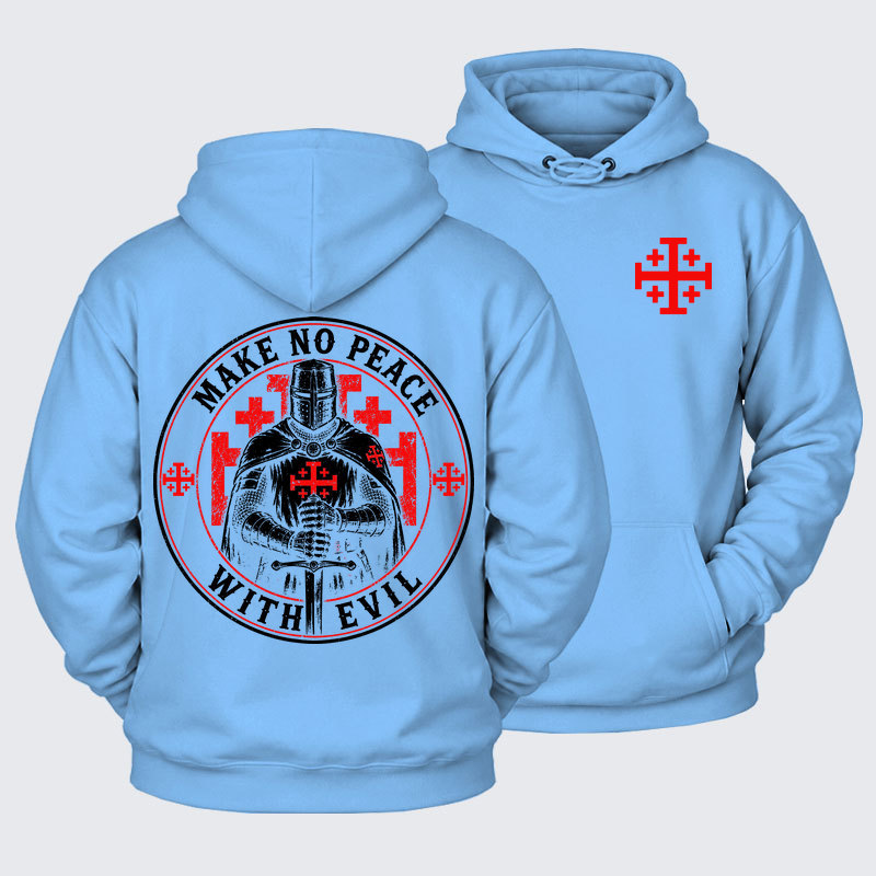Plush Fleece-Lined Hoodie -  Make No Peace with Evil Knight Templar Jerusalem Cross