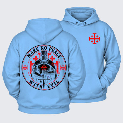 Plush Fleece-Lined Hoodie -  Make No Peace with Evil Knight Templar Jerusalem Cross