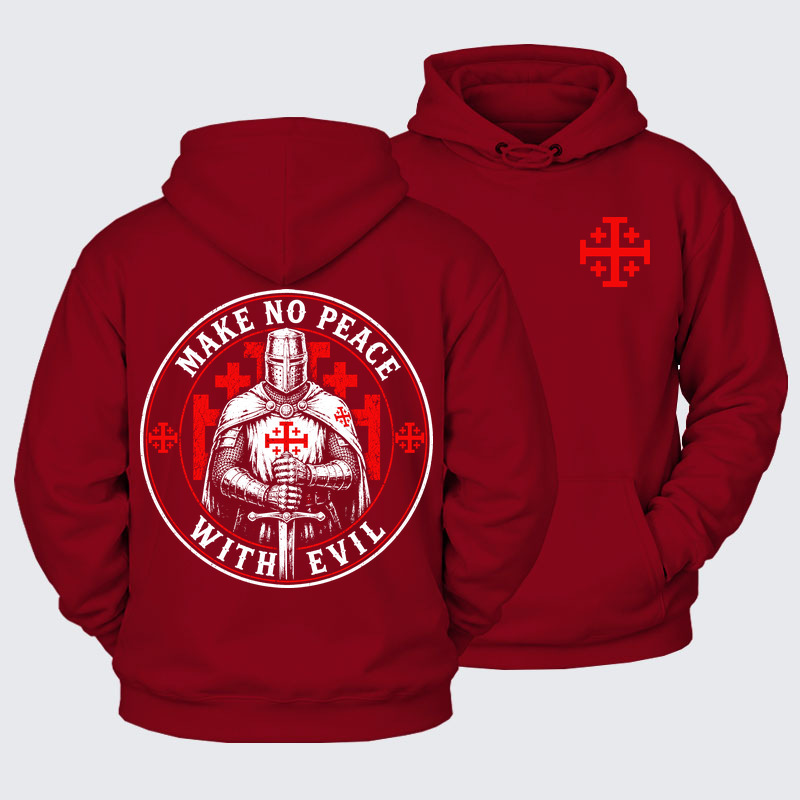 Plush Fleece-Lined Hoodie -  Make No Peace with Evil Knight Templar Jerusalem Cross