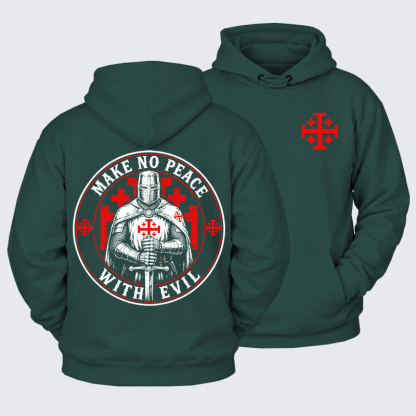 Plush Fleece-Lined Hoodie -  Make No Peace with Evil Knight Templar Jerusalem Cross