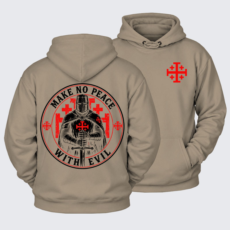 Plush Fleece-Lined Hoodie -  Make No Peace with Evil Knight Templar Jerusalem Cross