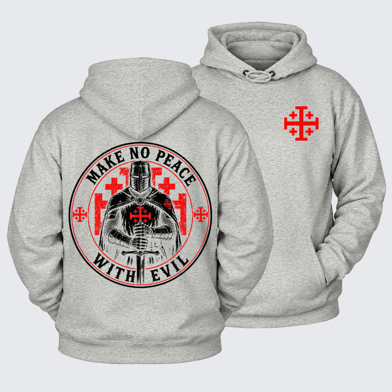 Plush Fleece-Lined Hoodie -  Make No Peace with Evil Knight Templar Jerusalem Cross
