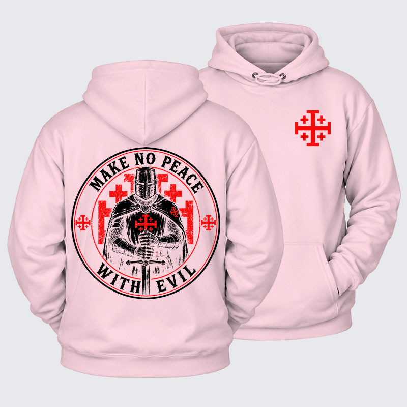 Plush Fleece-Lined Hoodie -  Make No Peace with Evil Knight Templar Jerusalem Cross
