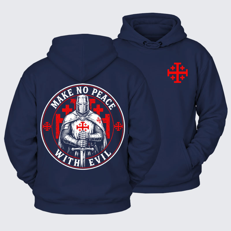 Plush Fleece-Lined Hoodie -  Make No Peace with Evil Knight Templar Jerusalem Cross