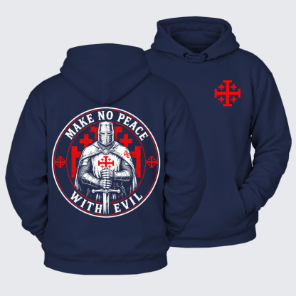 Plush Fleece-Lined Hoodie -  Make No Peace with Evil Knight Templar Jerusalem Cross