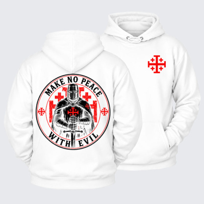 Plush Fleece-Lined Hoodie -  Make No Peace with Evil Knight Templar Jerusalem Cross