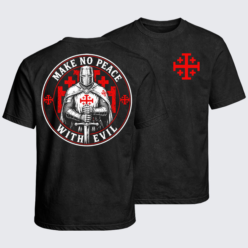 Washed T-Shirt - Make No Peace with Evil Knight Templar Jerusalem Cross