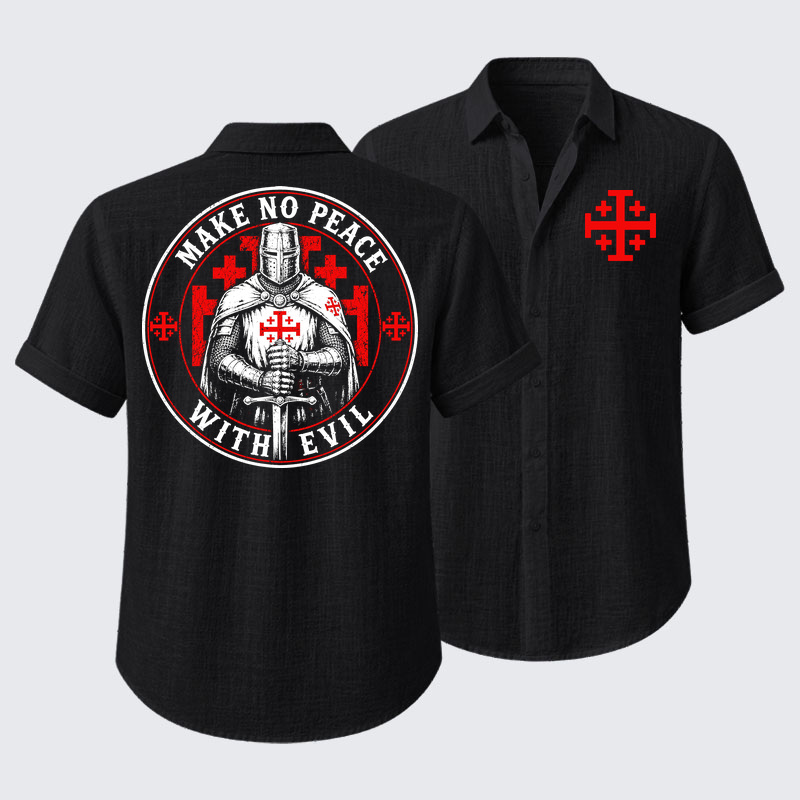 Make No Peace with Evil Knight Templar Jerusalem Cross Short Sleeve Shirt