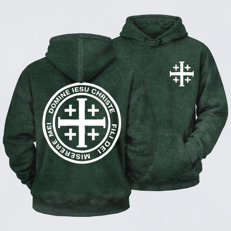 Washed Hoodies-Domine Iesu Christe Jerusalem Cross