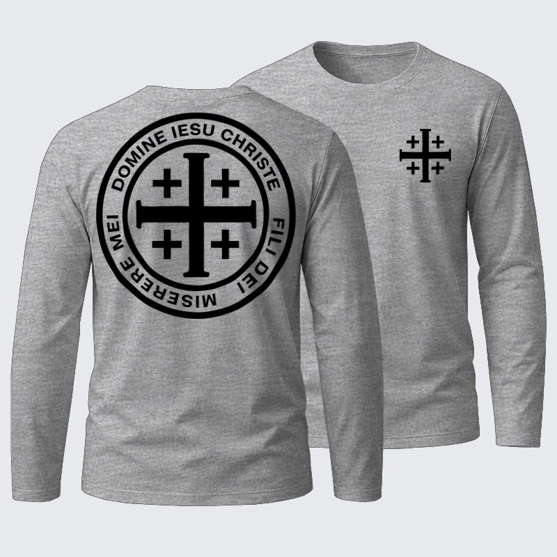 Long-sleeved T-Shirts- Domine Iesu Christe Jerusalem Cross