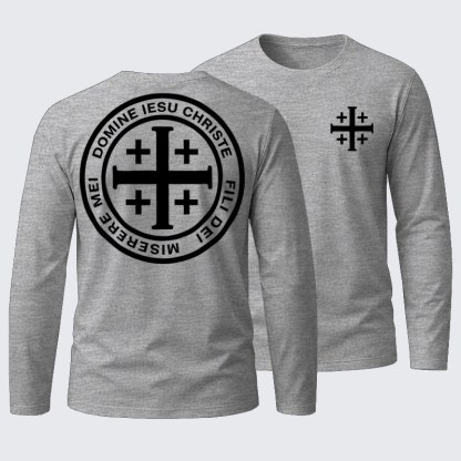 Long-sleeved T-Shirts- Domine Iesu Christe Jerusalem Cross