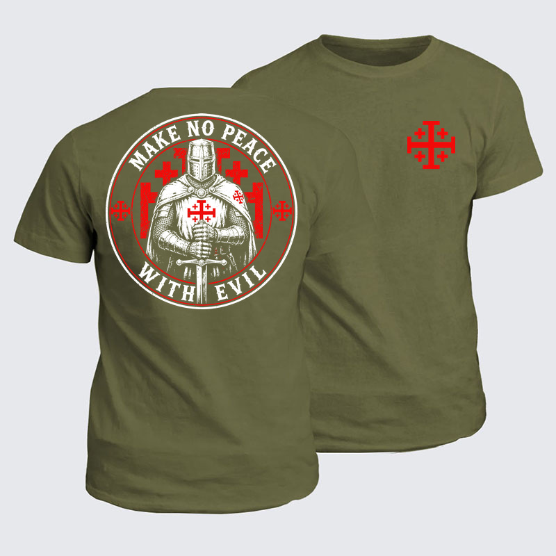 Classic Cotton Tee - Make No Peace with Evil Knight Templar Jerusalem Cross