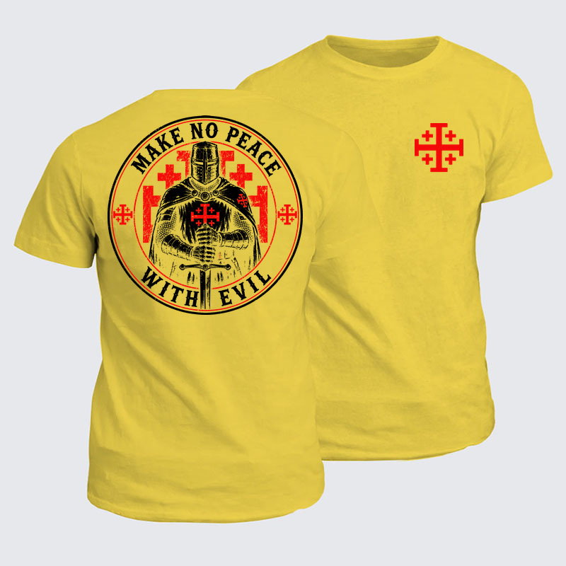 Classic Cotton Tee - Make No Peace with Evil Knight Templar Jerusalem Cross
