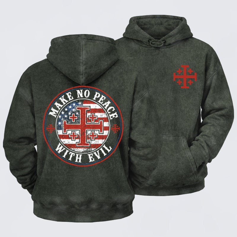 Washed Hoodies-Make No Peace with Evil Knight Templar Jerusalem Cross