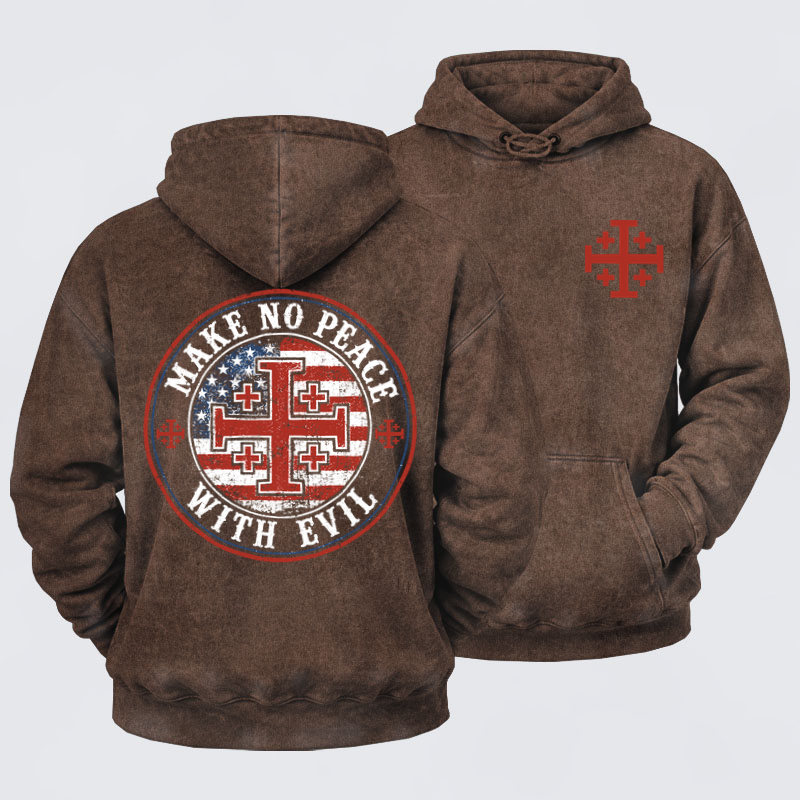 Washed Hoodies-Make No Peace with Evil Knight Templar Jerusalem Cross
