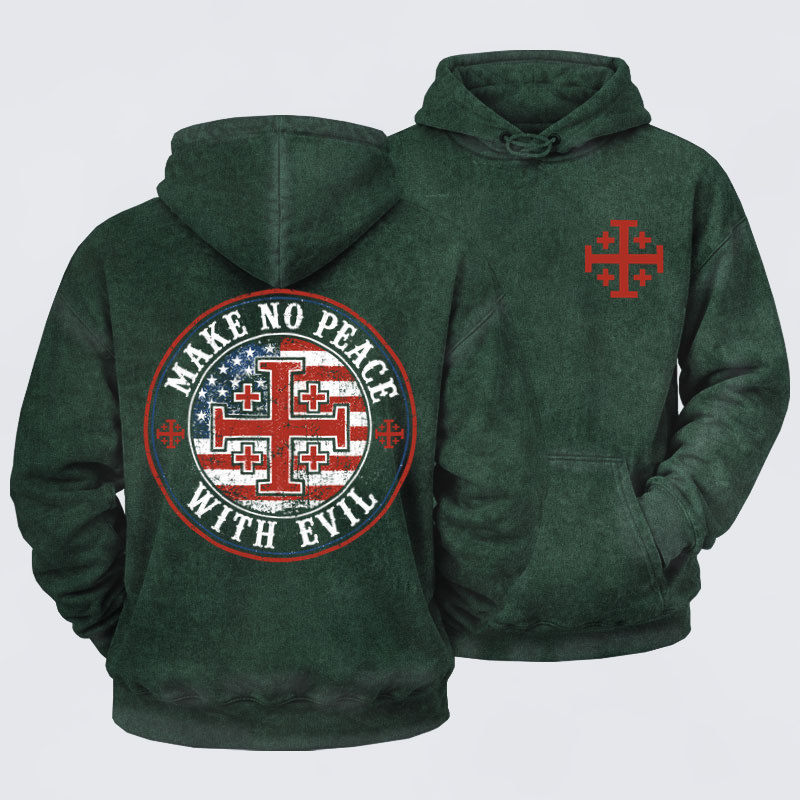 Washed Hoodies-Make No Peace with Evil Knight Templar Jerusalem Cross