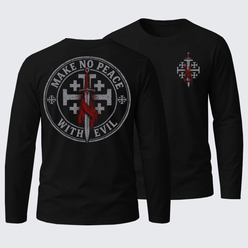 Long-sleeved T-Shirts-Make No Peace with Evil Knight Templar Jerusalem Cross