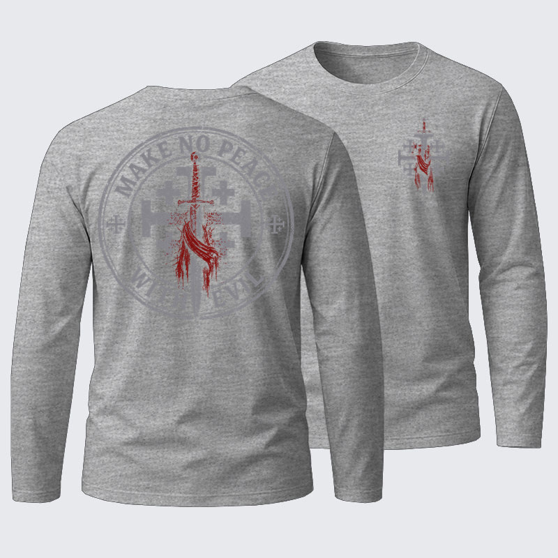 Long-sleeved T-Shirts-Make No Peace with Evil Knight Templar Jerusalem Cross