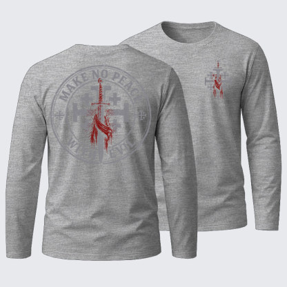 Long-sleeved T-Shirts-Make No Peace with Evil Knight Templar Jerusalem Cross