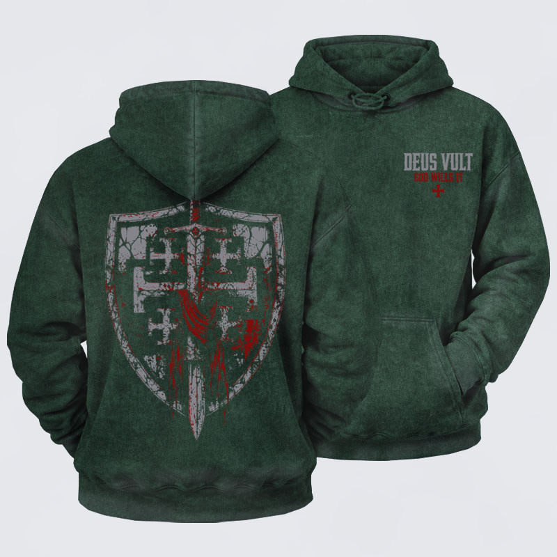 Washed Hoodies-Deus Vult: God Wills It