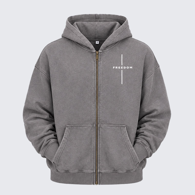 Washed Zip-Up Hoodie - Freedom Is Not Free   