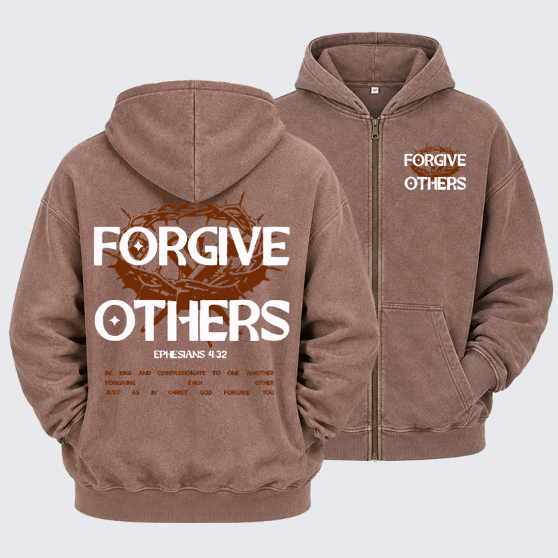 Washed Zip-Up Hoodie - Forgive Others   