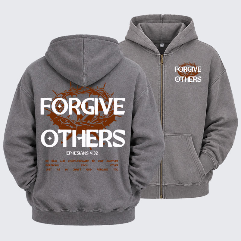 Washed Zip-Up Hoodie - Forgive Others   