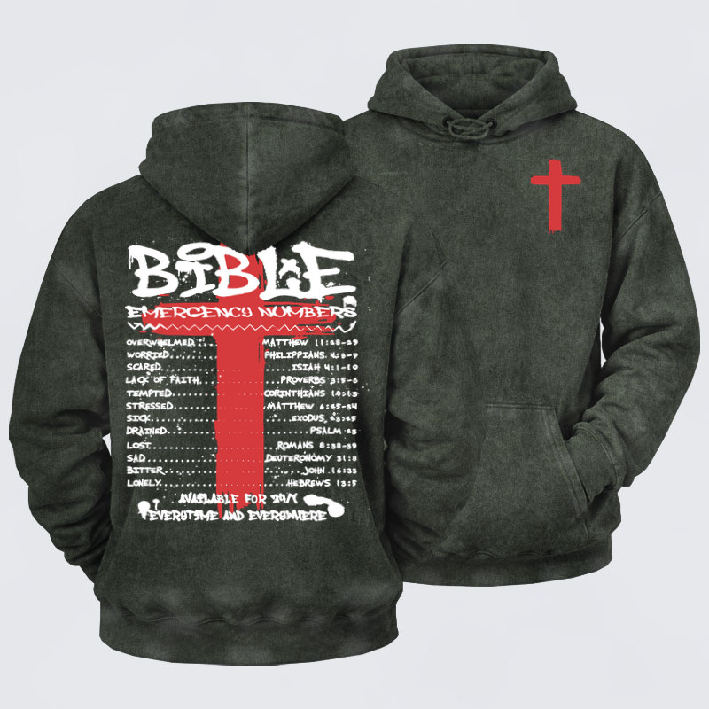 Deus VultWashed Hoodie- Bible Emergency Numbers   