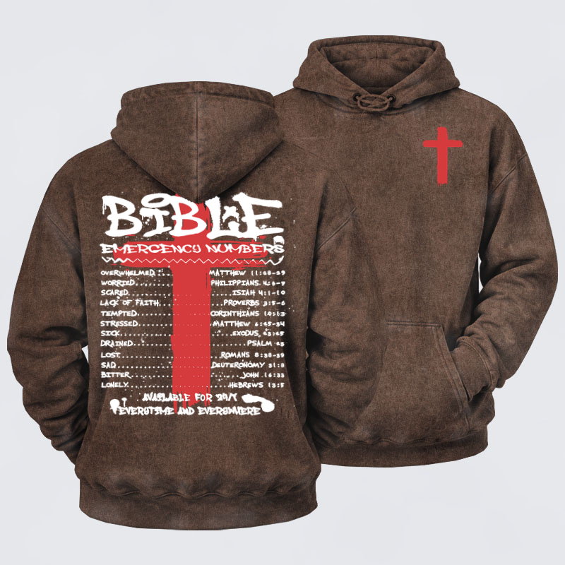 Deus VultWashed Hoodie- Bible Emergency Numbers   