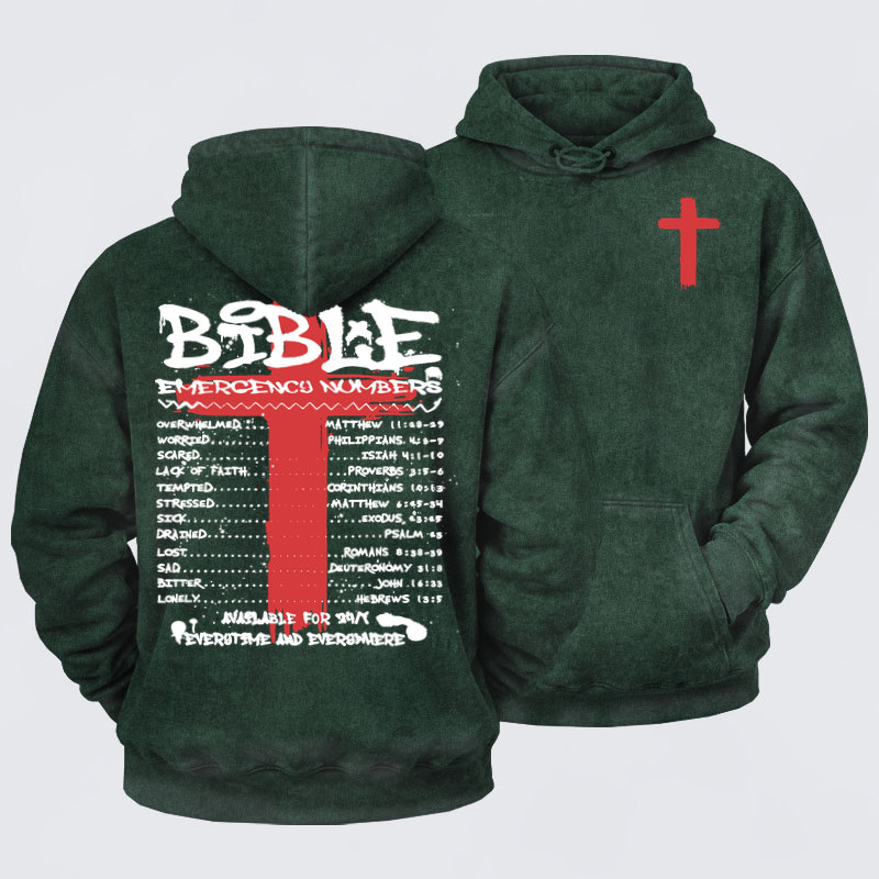 Deus VultWashed Hoodie- Bible Emergency Numbers   