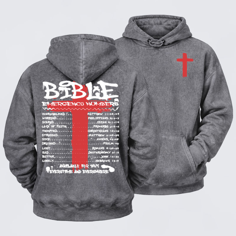 Deus VultWashed Hoodie- Bible Emergency Numbers   