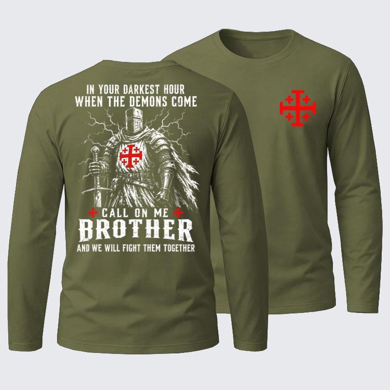 Long-sleeved T-Shirts- Call On Me Brother – Knights of Faith